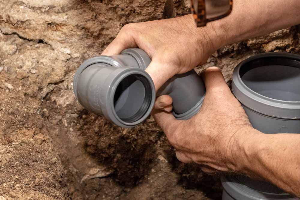 a pipe replacement outdoors in progress