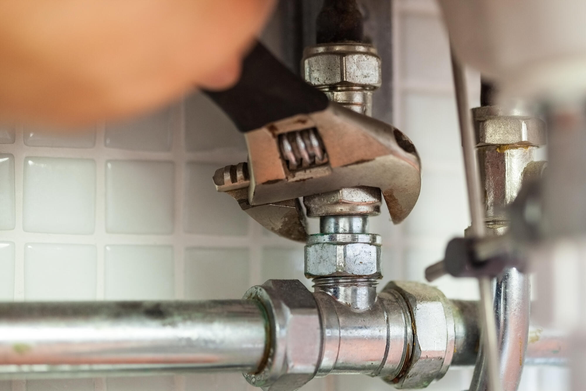 residential plumbing repair in Lombard, Illinois, close up.